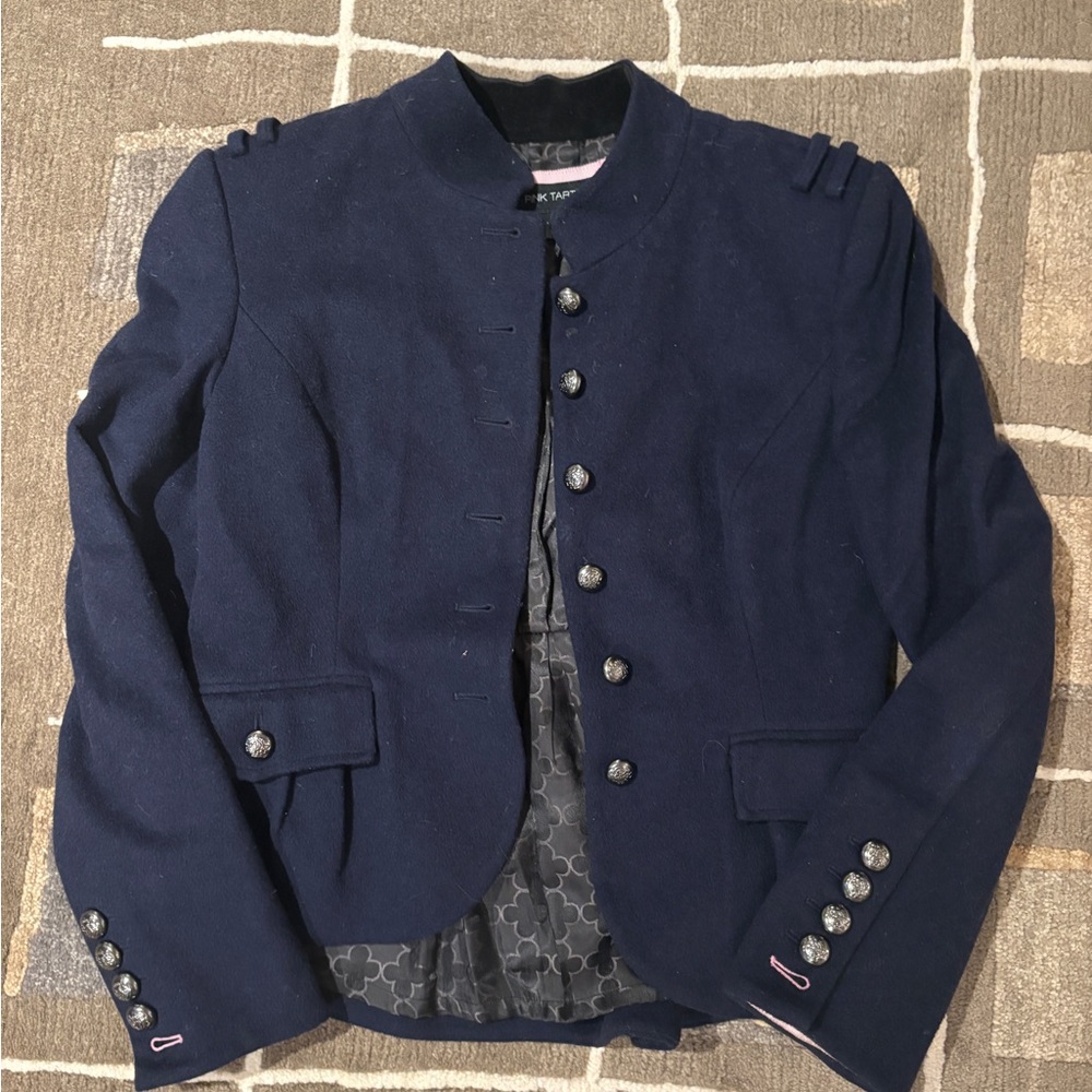 Pink Tartan Dark Blue Military Jacket